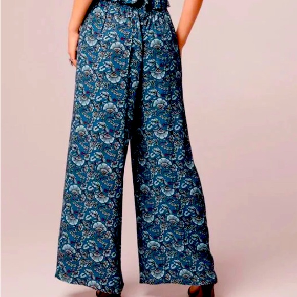 Wide-Leg Floral Pants By Band Of The Free - Deep Teal Aqua - Picture 2 of 9